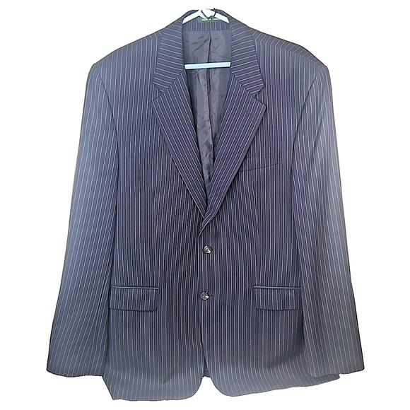 Lauren Ralph Lauren Blazer Mens 42L Wool Windowpane Two Button Chalk Stripe Coat - Picture 2 of 13